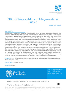 Ethics of Responsibility and Intergenerational Justice