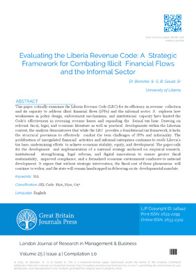 Evaluating the Liberia Revenue Code: A Strategic Framework for Combating Illicit Financial Flows and the Informal Sector