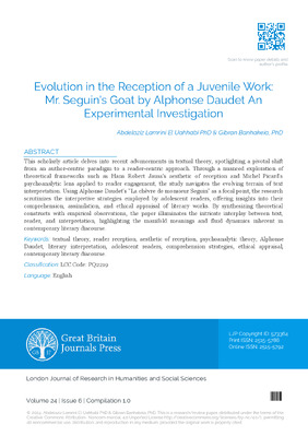 Evolution in the Reception of a Juvenile Work: Mr. Seguin’s Goat  by Alphonse Daudet an Experimental Investigation