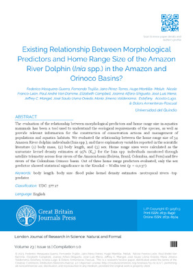 Existing Relationship between Morphological Predictors and Home Range Size of the Amazon River Dolphin (Inia spp.) in the Amazon and Orinoco basins?