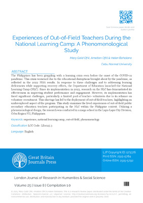 Experiences of Out-of-Field Teachers During the National Learning Camp: A Phenomenological Study