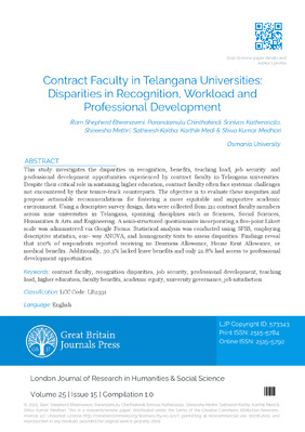 Contract Faculty in Telangana Universities: Disparities in Recognition, Workload and Professional Development