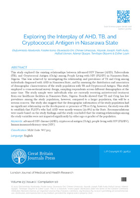 Exploring the Interplay of AHD, TB, and Cryptococcal Antigen in Nasarawa State