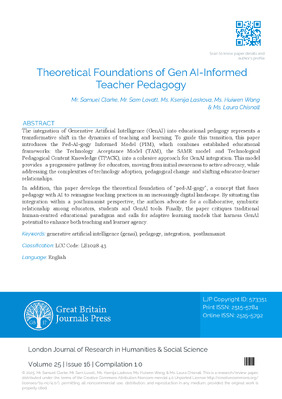 Theoretical Foundations of Gen AI-informed Teacher Pedagogy