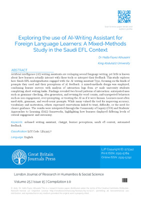 Exploring the use of AI-Writing Assistant for Foreign Language Learners: A Mixed-Methods Study in the Saudi EFL Context