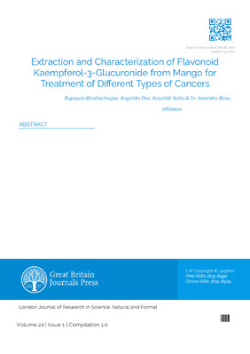 Extraction and Characterization of Flavonoid Kaempferol-3-Glucuronide from Mango for Treatment of Different types of Cancers