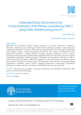 Federated Data Governance for Cross‑Institution Anti‑Money Laundering (AML) using Data Warehousing and AI