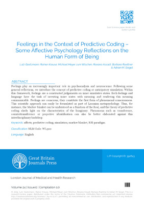 Feelings in the Context of Predictive Coding –Some Affective Psychology Reflections on the Human form of Being