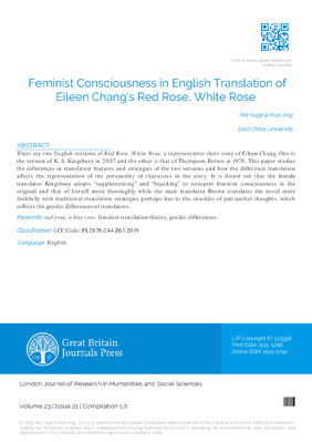 Feminist Consciousness in English Translation of Eileen Chang’s Red  Rose, White Rose