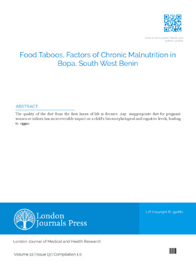 Food Taboos, Factors of Chronic Malnutrition in Bopa, South West Benin