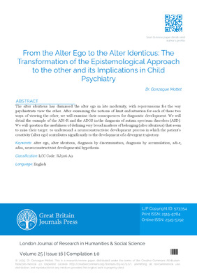 From the Alter Ego to the Alter Identicus: The Transformation of the Epistemological Approach to the other and its Implications in Child Psychiatry