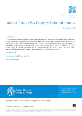 Gender-Related Pay Equity by State and Industry