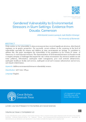 Gendered Vulnerability to Environmental Stressors in Slum Settings: Evidence from Douala, Cameroon