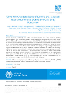 Genomic Characteristics of listeria that Caused Invasive listeriosis During the COVID-19 Pandemic