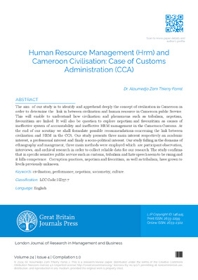 Human Resource Management (HRM) and Cameroon Civilisation : Case of Customs Administration (CCA)