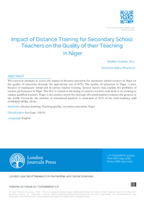 Impact of Distance Training for Secondary School Teachers on the Quality of their Training in Niger