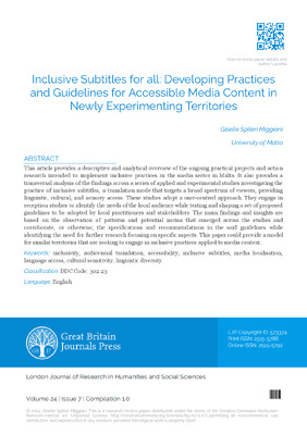Inclusive Subtitles for All: Developing Practices and Guidelines for Accessible Media Content in Newly Experimenting Territories