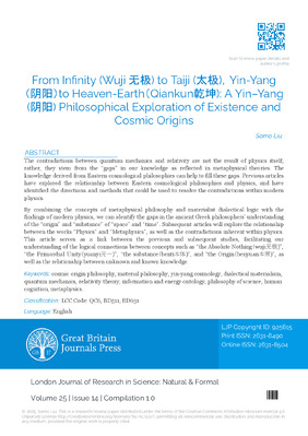 From Infinity (Wuji 无极) to Taiji (太极)，Yin-Yang（阴阳）to Heaven-Earth（Qiankun乾坤): A Yin–Yang (阴阳) Philosophical Exploration of Existence and Cosmic Origins