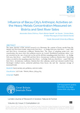Influence of Bacau City’s Antropic Activities on the Heavy Metals Concentration Measured on Bistrita and Siret River Sides