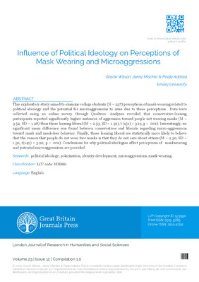 Influence of Political Ideology on Perceptions of Mask Wearing and Microaggressions