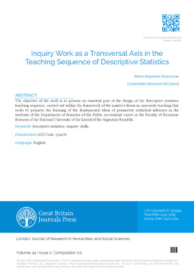 Inquiry work as a Transversal Axis in the Teaching Sequence of Descriptive Statistics