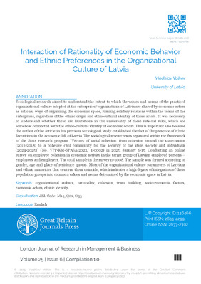 Interaction of Rationality of Economic Behavior and Ethnic Preferences in the  of Latvia