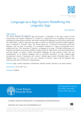 Language as a Sign System: Redefining the Linguistic Sign
