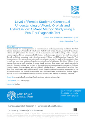 Level of Female Students’ Conceptual understanding of and Hybridisation: A Mixed Method Study using a Two-Tier Diagnostic Test
