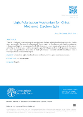 Light Polarization Mechanism for Chiral Methanol: Electron Spin