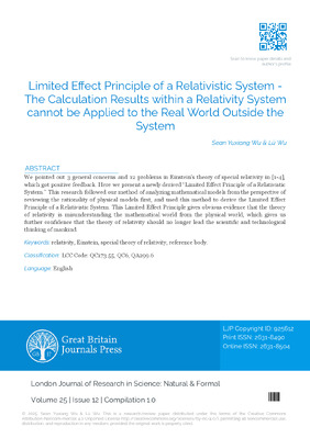 Limited Effect Principle of a Relativistic System – The Calculation Results within a Relativity System Cannot be Applied to the Real World Outside the System