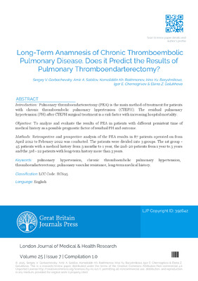 Long-term Anamnesis of Chronic Thromboembolic Pulmonary Disease. Does it Predict the results of Pulmonary Thromboendarterectomy?