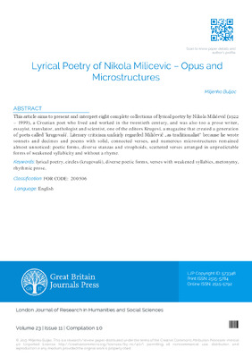 Lyrical Poetry of Nikola Milićević – Opus and Microstructures