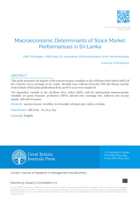 Macroeconomic Determinants of Stock Market Performances in Sri Lanka