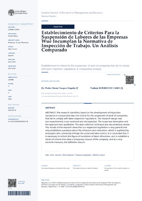 Establecimiento de Criterios Para la Suspensión de Labores de las Empresas Wue Incumplan la Normativa de Inspección de Trabajo. Un Análisis Comparado