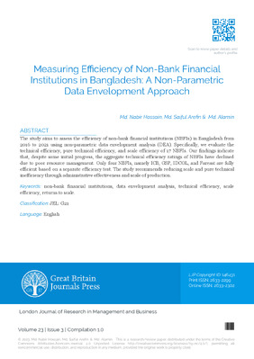 Measuring Efficiency of Non-Bank Financial Institutions in Bangladesh: A Non-Parametric Data Envelopment Approach