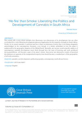 ‘Mo Fire’ than Smoke: Liberating the Politics and Development of Cannabis in South Africa