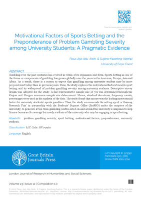 Motivational Factors of Sports Betting and the Preponderance of Problem Gambling Severity among University Students: A Pragmatic Evidence