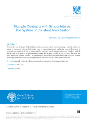 Multiple Contracts with Simple Interest: The System of Constant Amortization