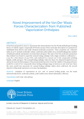 Novel Improvement of the Van Der Waals Forces Characterization from Published Vaporization Enthalpies
