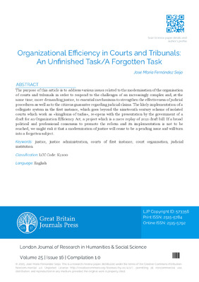 Organizational Efficiency in Courts and Tribunals: An Unfinished Task/A Forgotten Task