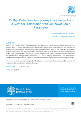Outlier Detection Procedures in a Sample from a Gumbel Distribution with Unknown Scale Parameter