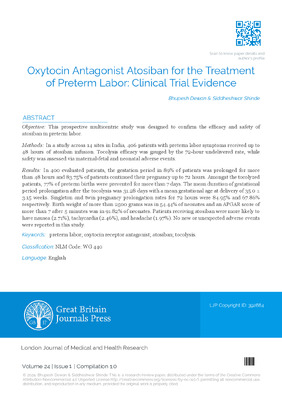 Oxytocin Antagonist Atosiban for the Treatment of Preterm Labor: Clinical Trial Evidence