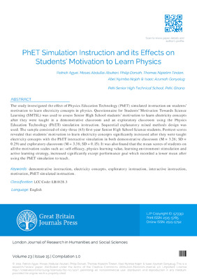 PhET Simulation Instruction and its Effects on Students’ Motivation to Learn Physics
