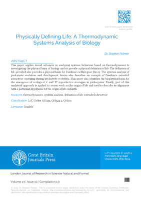 Physically Defining Life: A Thermodynamic Systems Analysis of Biology