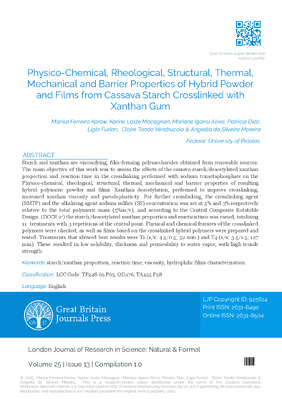 Physico-Chemical, Rheological, Structural, Thermal, Mechanical and Barrier Properties of Hybrid Powder and Films from Cassava Starch Crosslinked with Xanthan Gum