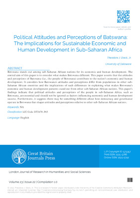 Political Attitudes and Perceptions of Batswana: The Implications for Sustainable  Economic and Human Development in Sub-Saharan Africa