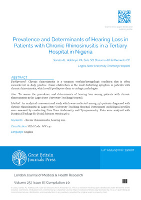 Prevalence and Determinants of Hearing Loss in Patients with Chronic Rhinosinusitis in a Tertiary Hospital in Nigeria