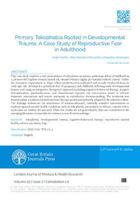 Primary Tokophobia Rooted in Developmental Trauma: A Case Study of Reproductive Fear in Adulthood