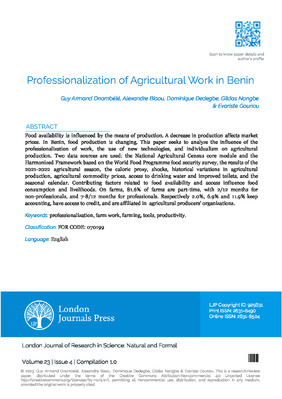 Professionalization of Agricultural Work in Benin