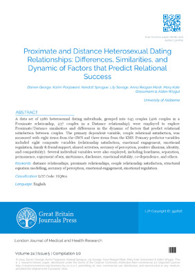Proximate and Distance Heterosexual Dating Relationships: Differences, Similarities, and  Dynamic of Factors that Predict Relational Success